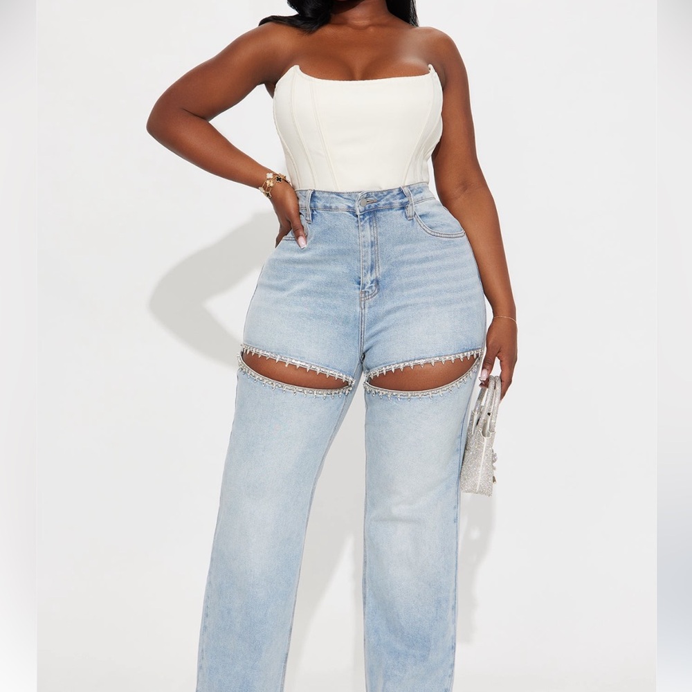 Stretch diamond straight leg jeans